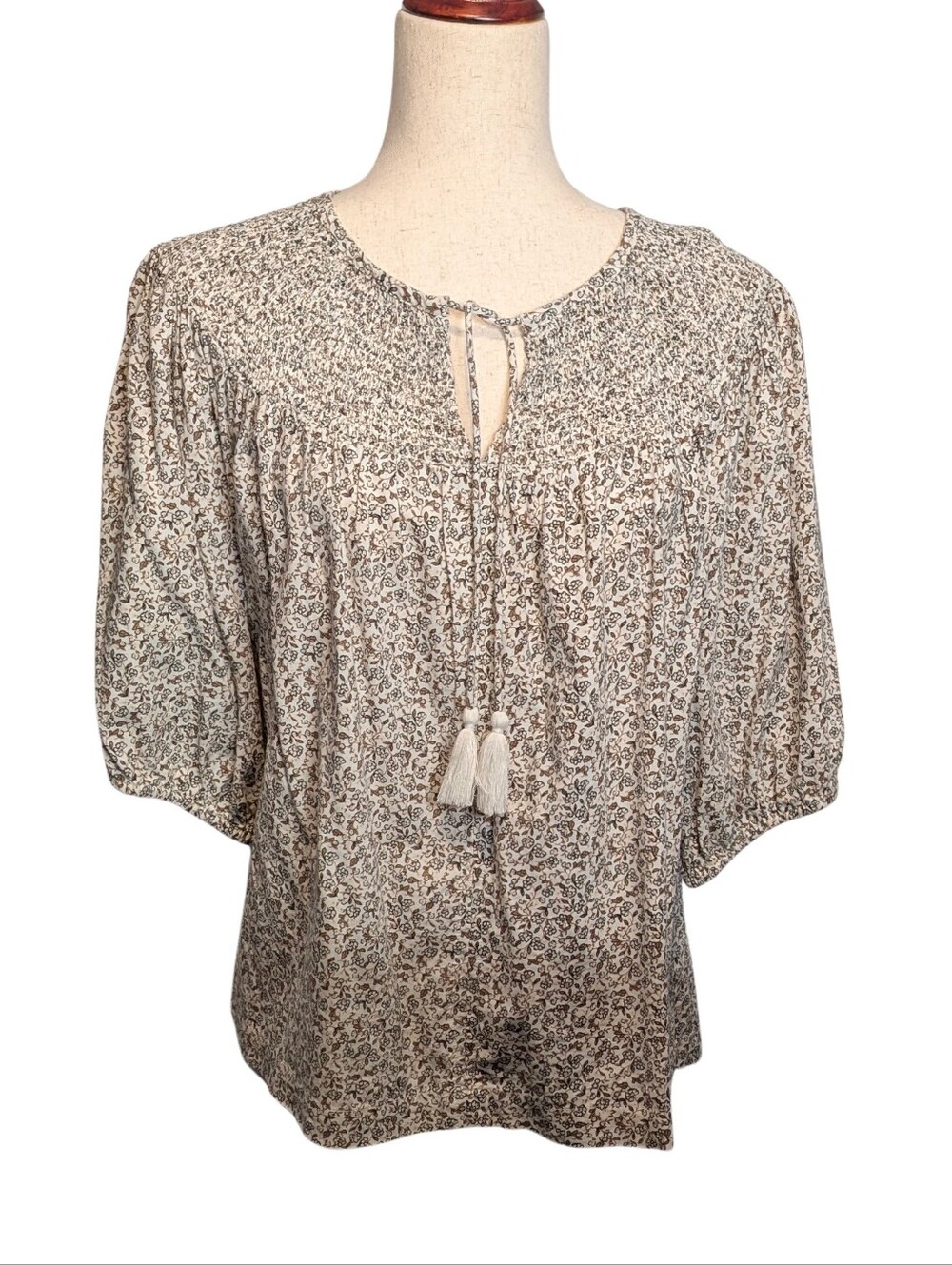 Old Navy Boho Tassel Tie Floral Peasant Top - Large